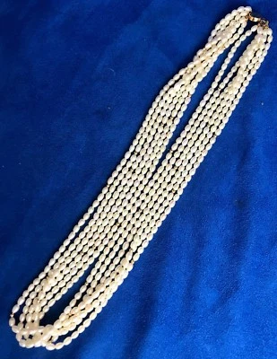 Vintage 6 Strand Pearl Necklace with 14k Yellow Gold Beads and Clasp - Image 1 of 4
