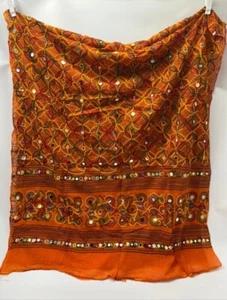 Damen bestickt Dupatta orange Spiegel Arbeitsfaden Arbeit Party Kleidung Schal 85"" - Bild 1 von 7