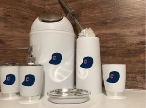 Cleveland Guardians MLB Trash Can Toothbrush Holder Cup Soap Dish Bathroom Set - Picture 1 of 1