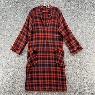 Платье Raquel Allegra женское маленькое оранжевое темно-синее клетчатое с бахромой карман Lagenlook Midi - Изображение 1 из 4