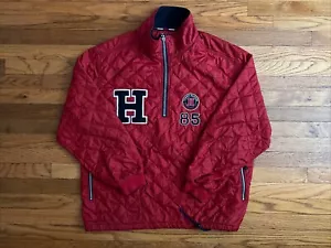 TOMMY HILFIGER 1/4 ZIP QUILTED FLEECE VARSITY LOGO PULLOVER JACKET RED MENS XXL - Picture 1 of 9