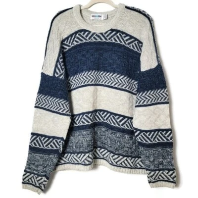 Suéter Grande De Colección New Era Y2K Para Hombres Azul Gris Tejido Rayas Geométrico Acrílico EE. UU. Foto 1 de 4