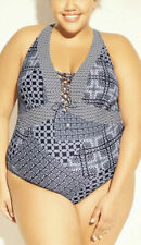 Kona Sol Swimsuit Womens Plus 16w One Pieceblue Geometric Halter Laceup