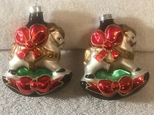 Christmas ornaments set of 2 glass rocking horses red bows  EX3648 - Picture 1 of 7