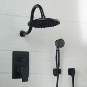 Grifo de ducha de lluvia redondo negro mate para baño de 2 vías válvula mezcladora de mano - Imagen 1 de 11