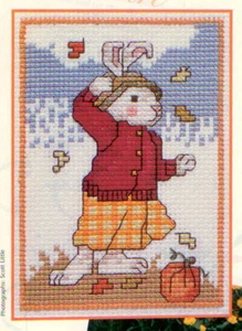 Herbst Hase Kreuzstich Magazin Muster - Kürbis Patch an einem luftigen Tag - Bild 1 von 2
