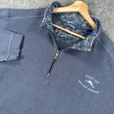 Tommy Bahama Sweater Mens 3XL Blue Half Zip Pullover Make Life One Long Weekend - Image 1 of 4