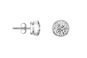 1 Ct Round Created Diamond Earrings Studs Solid 14K White Gold Push Back Bezel - Picture 1 of 3