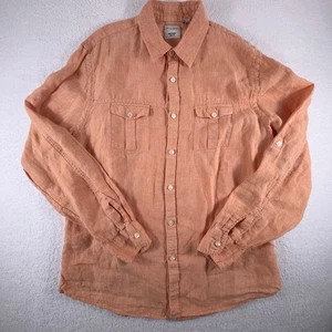 Baird Mcnutt Murano Linen Shirt Men Large Orange Slim Fit Roll Tab Sleeve Button - Picture 1 of 7