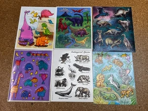 Vintage  DINOSAURS JUNGLE ANIMALS Sticker Sheet LOT OF 6 - Hallmark #9 - Picture 1 of 7