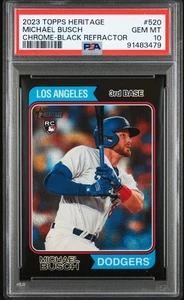 Topps Heritage Michael Busch 2023 cromo refractor negro/74 RC PSA 10 GEM MT - Imagen 1 de 2