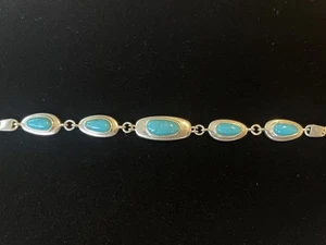 Sterling 925 und Türkis Stein Armband Glied 12 Gramm Knebel verstellbar - Bild 1 von 6