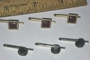 Vintage LOTTO di 2 set gemelli nero argento/granato oro smoking borchie set - Foto 1 di 7