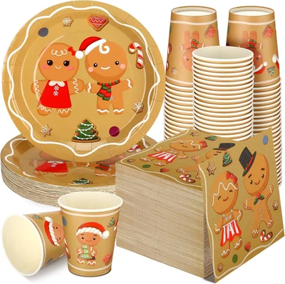 200 Pcs Gingerbread Christmas Party Supplies Tableware Set Xmas Gingerbread Man  - Image 1 of 4