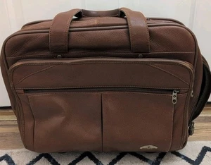 Samsonite Cowhide Business Wheeled Case Laptop Roller Leather Bag Excellent - Picture 1 of 7