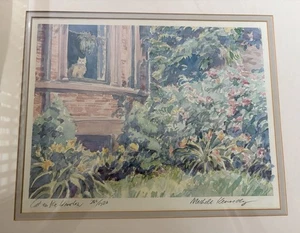 Michele Kennedy gerahmte Serigrafie "Katze im Fenster" 286/1500 Landhaus Blumen - Bild 1 von 6