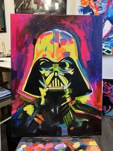 Original Star Wars Artwork Neon Darth Vader Canvas Painting Acrylic Rare 1 of 1 - Picture 1 of 5