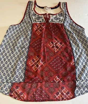 Blusa sin mangas Rewind XL Boho para mujer roja azul con ribete de encaje con corbata frontal Foto 1 de 4