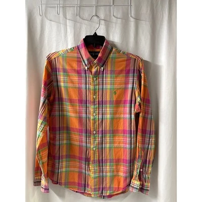 Camisa Ralph Lauren Para Hombre Grande Rosa y Naranja A Cuadros Con Botones Manga Larga Foto 1 de 2