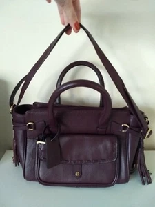 Women Stitch Pocket Real Leather Tote Bag Dark Red by Jacques Vert - Picture 1 of 8