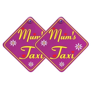 Mum's Taxi Car Sign Twin Pack 5.5” x 5.5” Suction Cup Funny Gift for Busy Mums - Picture 1 of 6