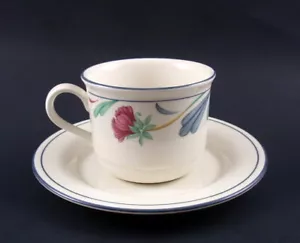 Lenox Chinastone MOHNBLUMEN AUF BLAU flache Tasse & Untertasse Set - Bild 1 von 3