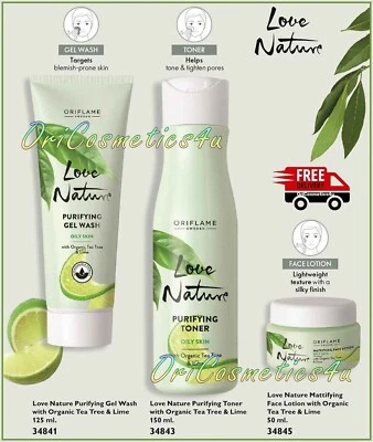 Oriflame Love Nature Tea Tree & Lime Purifying Trio – Face Wash, Toner & Lotion - Image 1 of 4