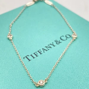 Tiffany & Co. by the Yard 3 Three Diamonds Bracelet Silver 7" 1.1g - Picture 1 of 21