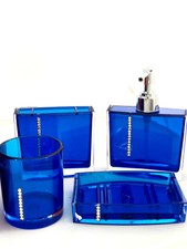 Acrylic Blue 4 Piece Bathroom Soap Dispenser Toothbrush Holder Mug Dish Set