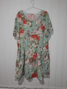 Karma East Ladies Lined Pastel Green Floral Dress Pockets Size 3XL - Picture 1 of 5
