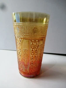 Antique Carnival Glass Tumblers Jain Indian Embroidered Panels Rose Plant "F024 - Picture 1 of 6