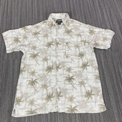 Marc Edwards Hawaiian Shirt Mens Medium Washable Linen Blend Floral Palm Trees - Image 1 of 4