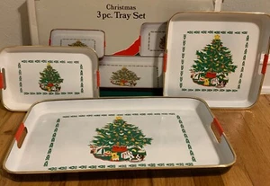 Vintage Weihnachten 3 teiliges Tablett Set mit Weihnachtsbaum Design Urlaub Party - Bild 1 von 6