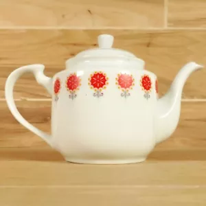 Tea Kettle, Porcelain 8", Vintage, Made In China, Red & White - Picture 1 of 11