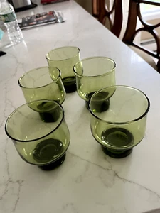 5 -- Vintage Anchor Hocking Glass Tivoli Tumblers 10 oz MCM Green On The Rocks - Picture 1 of 3