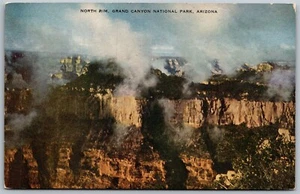 Vtg Arizona AZ Northern Rim Grand Canyon National Park Fog Clouds View Postcard - Picture 1 of 2