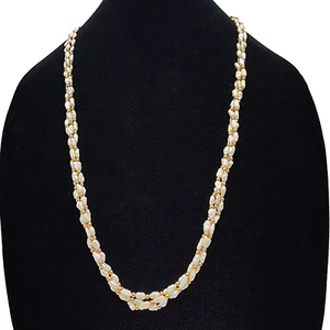 Vintage 3 Strand Freshwater Rice Pearl Necklace 28" 3mm Gold Tone Beads Fishhook - Picture 1 of 5