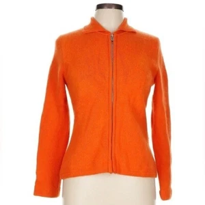 Moda International Orange Lambswool Angora Collared Zip Up Sweater Jacket Large - Picture 1 of 7