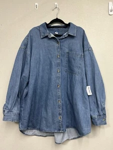 Old Navy Denim Button Up Shirt Women’s XXL 2XL Blue cottagecore western NWT - Picture 1 of 8