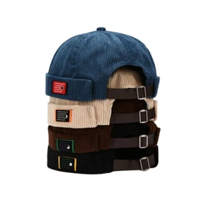 Damen Herren Cord Totenkopf Matrosenmütze Kappe Docker Beanie Krempe Rollbündchen - Bild 1 von 16