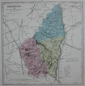 ARDECHE, PRIVAS, FRANCE original antique map, Lorsignol, Le Vasseur, 1877 - Picture 1 of 4