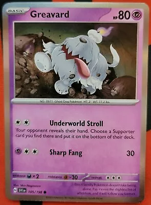 Pokemon TCG Greavard 105/198 Scarlet & Violet Holo Common NM Fresh Pull - Image 1 of 2