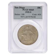 1935-S San Diego Half Dollar 90% Silver Commem PCGS MS 65