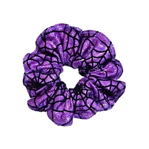 Handmade Scrunchie New Hair Tie Halloween Purple Glitter Web Spandex Size: Large - Image 1 of 1