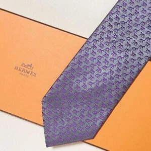 HERMES Neck Tie Purple H Pattern 100% Silk France No BOX H6142 - Picture 1 of 10