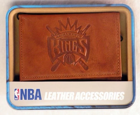 Sacramento Kings NBA Embossed Brown Leather Trifold Wallet NEW in Gift Tin Cover