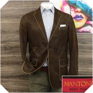MANTONI Mens Faux Suede Blazer Sport Coat Casual Jacket Size 42R Brown Suit - Picture 1 of 12
