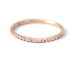 Small Shiny Brilliant Cut Cubic Zirconia In Solid 10K Rose Gold Anniversary Band - Picture 1 of 4