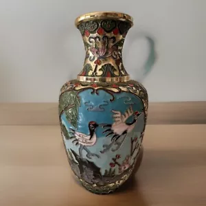 "Grúas chinas artesanales Cloisonne florales 8"" latón muy ornamentadas vintage" - Imagen 1 de 23