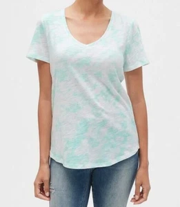 Camiseta fácil para mujer GAP verde menta y blanca tie-dye cuello en V talla pequeña - Imagen 1 de 3